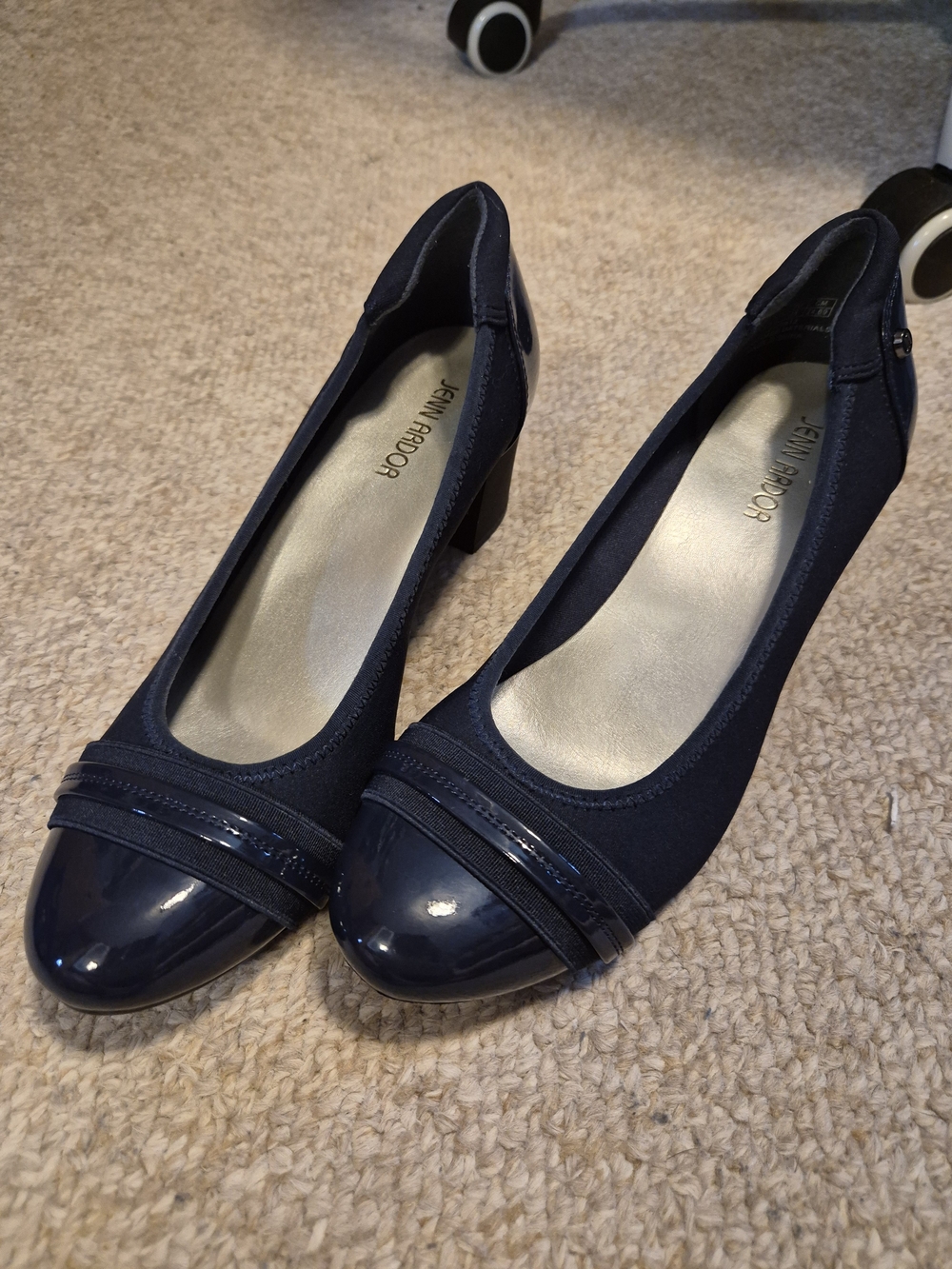 Jenn Ardor Navy Patent Cap Toe Low Heel Pumps